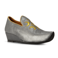 Calzado tipo moro, de piel, plateado con adornos dorados